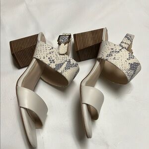 Cole Haan Cream and Gray Sandals with Chunky Heel and Adjustable Straps